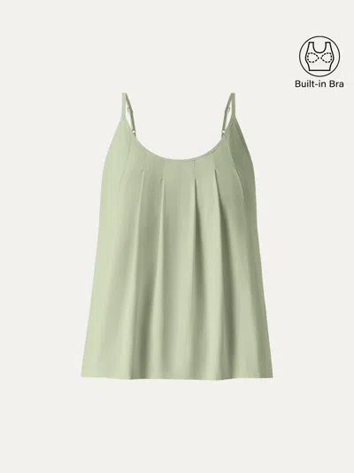 Oglmove U-neck Pleated Spaghetti Bra Tank In Green