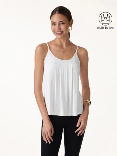 Oglmove U-neck Pleated Spaghetti Bra Tank In White