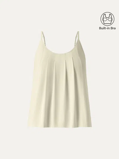Oglmove U-neck Pleated Spaghetti Bra Tank In White