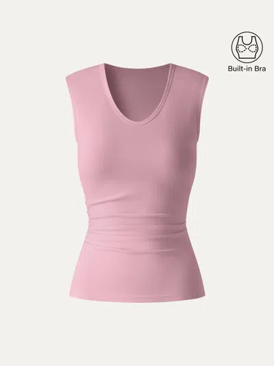 Oglmove U-neck Tucked Sleeveless Bra Top In Pink
