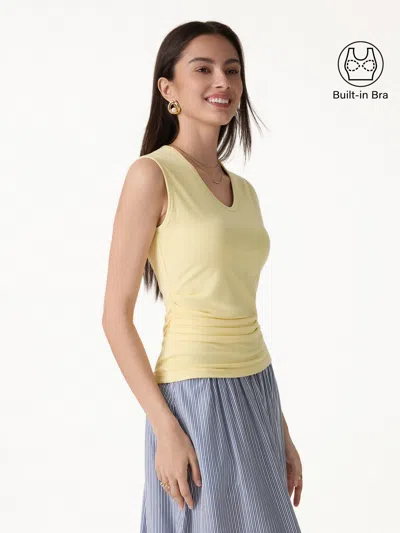 Oglmove U-neck Tucked Sleeveless Bra Top In Yellow