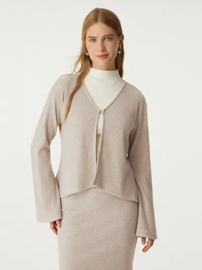Oglmove V Neck Flare Long Sleeve Cardigan In Heather Mist