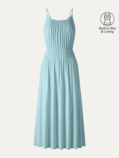 Oglmove Vacay Gathered U-neck Spaghetti Midi Bra Dress With Pockets