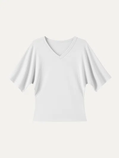 Oglmove Viscose Cotton V-neck Waist-defining Summer Tee In White