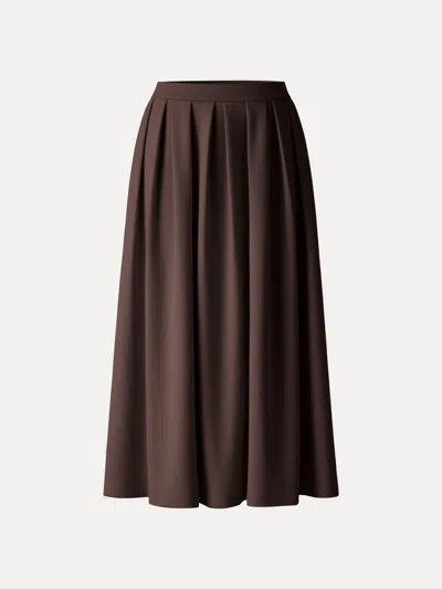 Oglmove Viscose Ponte High-rise Tucked Umbrella Midi Skirt With Pockets In Brown