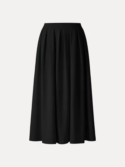 Oglmove Viscose Ponte High-rise Tucked Umbrella Midi Skirt With Pockets In Black