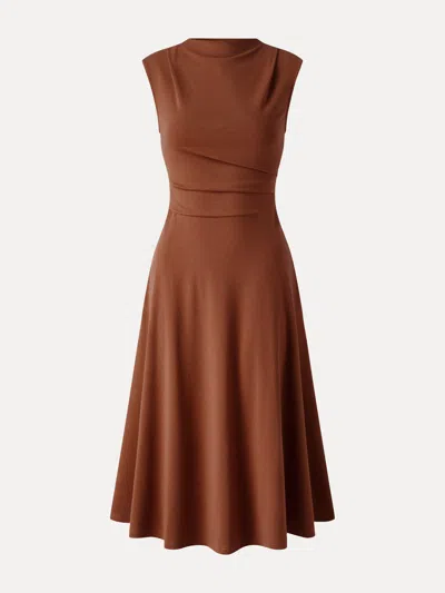 Oglmove Viscose-cotton Mock Neck Sleeveless Tucked Midi Dress In Rust Orange