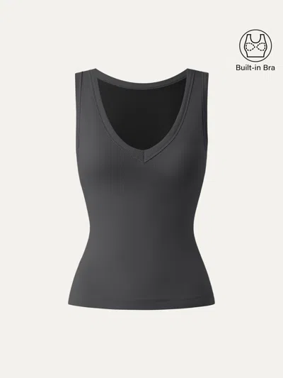 Oglmove V-neck Cotton New Airy Bra Tank In Black