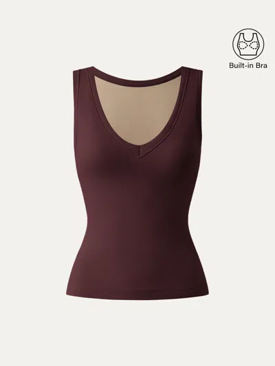 Oglmove V-neck Cotton New Airy Bra Tank In Brown