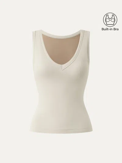 Oglmove V-neck Cotton New Airy Bra Tank In Neutral