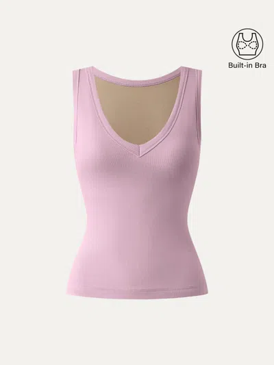 Oglmove V-neck Cotton New Airy Bra Tank In Pink