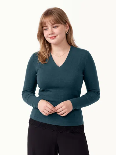 Oglmove V-neck Long Sleeve Bra Top In Forest Night