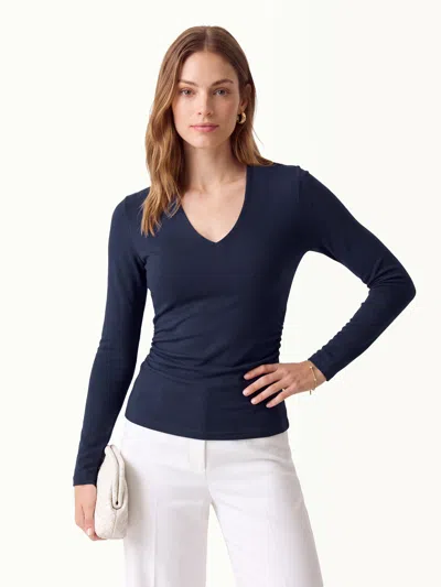 Oglmove V-neck Long Sleeve Side-tuck Bra Top In Midnight Navy