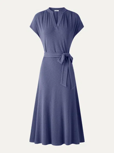 Oglmove V-neck Short Sleeve Belted Midi Dress In Slate Blue