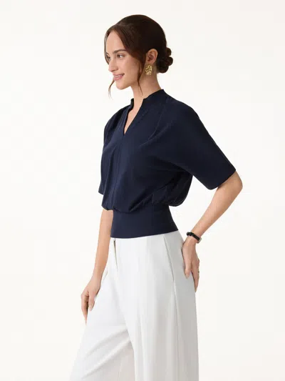 Oglmove V-neck Short Sleeve Top In Navy