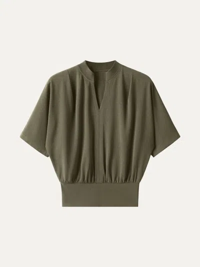 Oglmove V-neck Short Sleeve Top In Olive