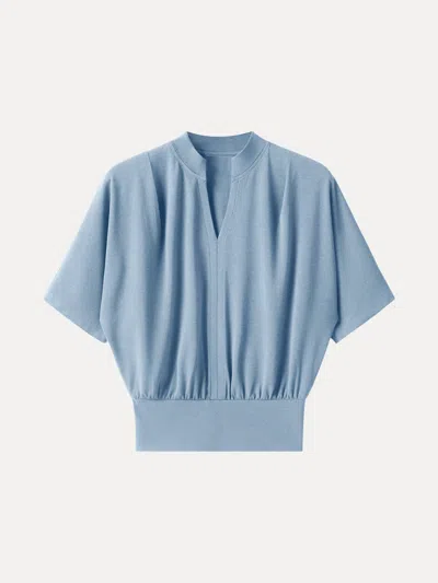 Oglmove V-neck Short Sleeve Top In Steel Blue