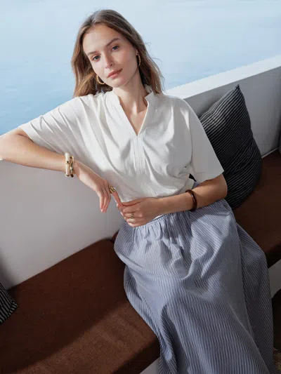 Oglmove V-neck Short Sleeve Top In White
