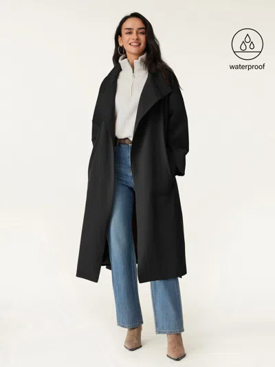 Oglmove Waterproof Belted Trench Coat In Black
