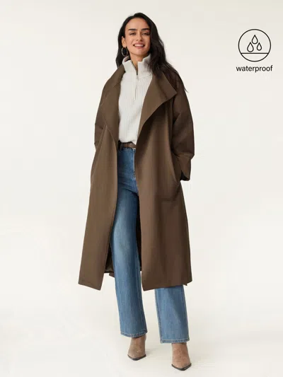 Oglmove Waterproof Belted Trench Coat In Brown