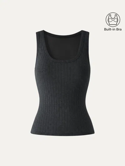 Oglmove Wide Ribbed U-neck Sleeveless Bra Top In Bush Grey