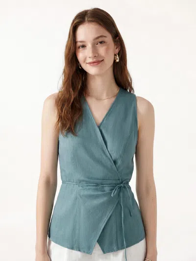 Oglmove Wrap Top With Self-tie In Blue