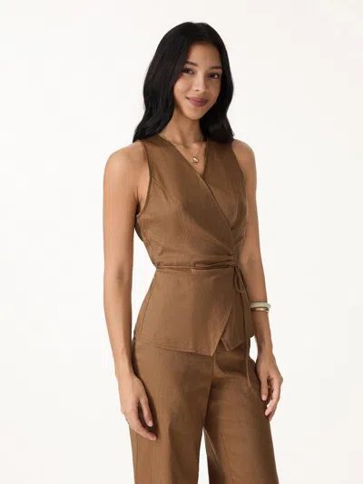 Oglmove Wrap Top With Self-tie In Brown