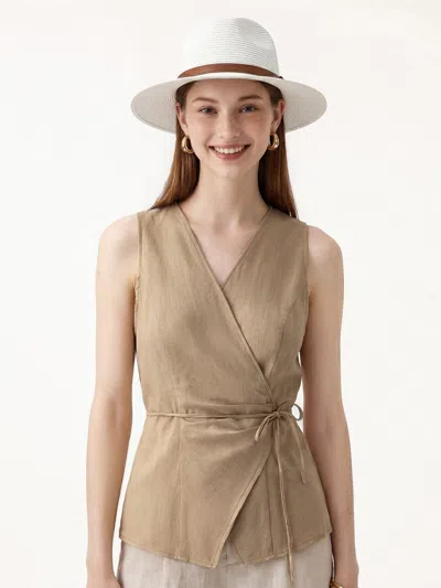 Oglmove Wrap Top With Self-tie In Brown