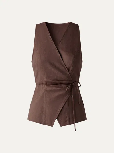 Oglmove Wrap Top With Self-tie In Brown