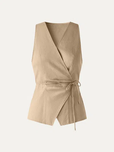 Oglmove Wrap Top With Self-tie In Cinnamon Khaki Brown