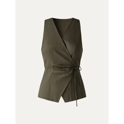 Oglmove Wrap Top With Self-tie In Dark Olive Green