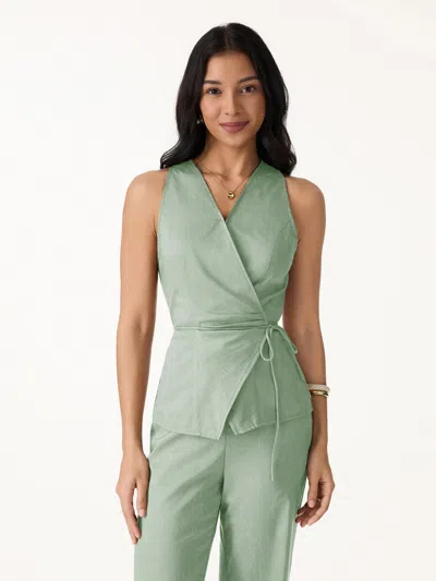Oglmove Wrap Top With Self-tie In Dusky Mint Green