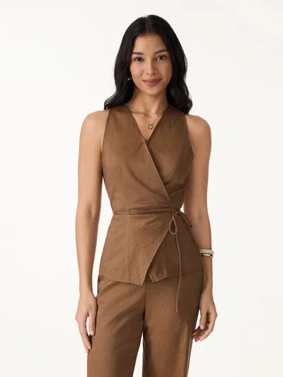 Oglmove Wrap Top With Self-tie In Tree Brown