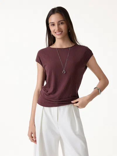 Oglmove Wrinkle-free Ultra-soft Boatneck Cap Sleeve Ribbed Top In Purple