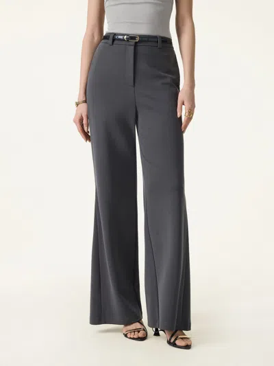 Oglmove Wrinkle-resistant High Rise Flared Trousers With Pockets In Gray