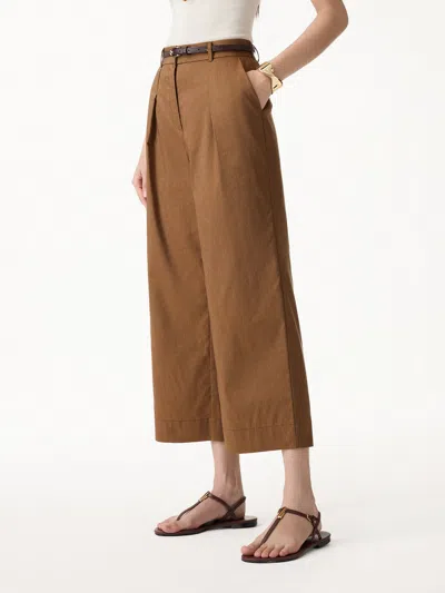 Oglmove Wrinkle-resistant Linen Cropped Wide Leg Pants In Brown