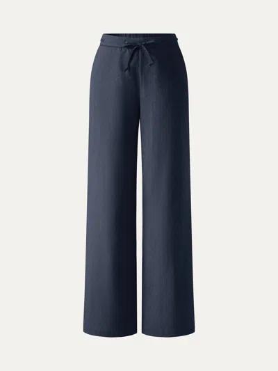 Oglmove Wrinkle-resistant Linen Drawstring Wide Leg Pant With Pockets In Blue