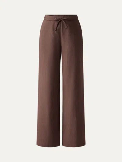 Oglmove Wrinkle-resistant Linen Drawstring Wide Leg Pant With Pockets In Brown