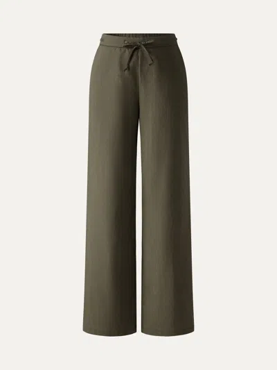 Oglmove Wrinkle-resistant Linen Drawstring Wide Leg Pant With Pockets In Green