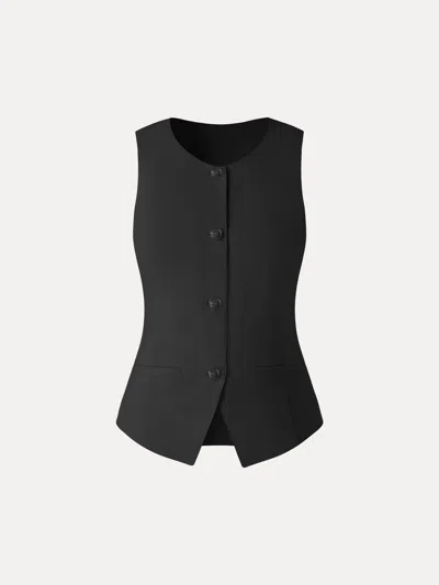 Oglmove Wrinkle-resistant Linen Summer Waistcoat With Pockets In Black