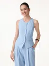 Oglmove Wrinkle-resistant Linen Summer Waistcoat With Pockets In Blue