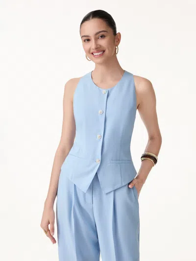 Oglmove Wrinkle-resistant Linen Summer Waistcoat With Pockets In Blue