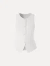 Oglmove Wrinkle-resistant Linen Summer Waistcoat With Pockets In White