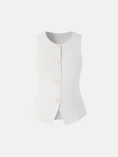 Oglmove Wrinkle-resistant Linen Summer Waistcoat With Pockets In White