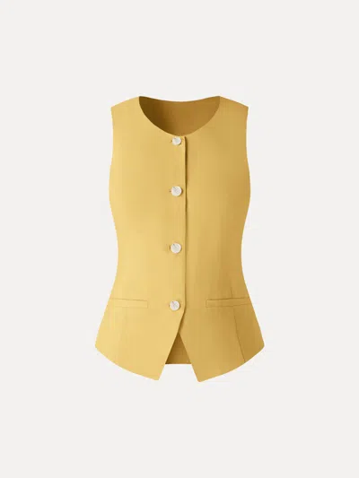 Oglmove Wrinkle-resistant Linen Summer Waistcoat With Pockets In Yellow