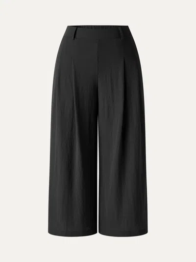 Oglmove Wrinkle-resistant Linen-like Cropped Wide Leg Pants In Black