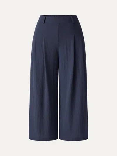 Oglmove Wrinkle-resistant Linen-like Cropped Wide Leg Pants In Blue