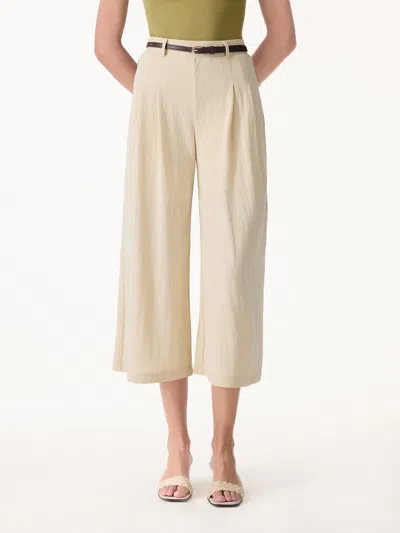 Oglmove Wrinkle-resistant Linen-like Cropped Wide Leg Pants In Neutral