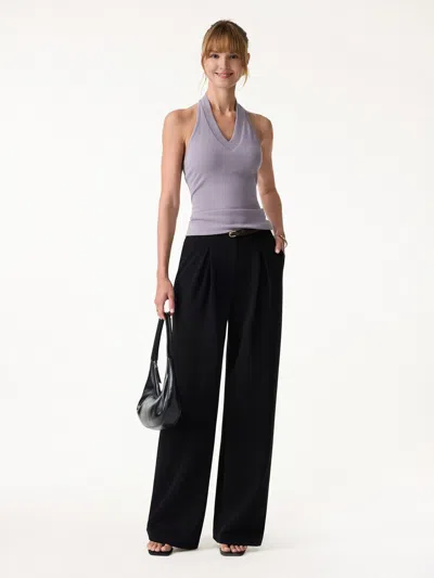 Oglmove Wrinkle-resistant Mid Rise Wide Leg Pleated Pants With Pockets In Black