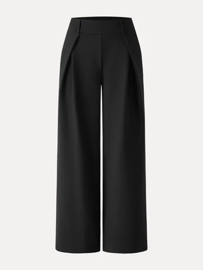 Oglmove Wrinkle-resistant Stretchy High Rise Wide Leg Pants With Pockets In Black